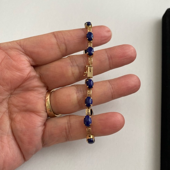 14K Lapis Lazuli Greek Tennis Bracelet - Picture 9 of 16